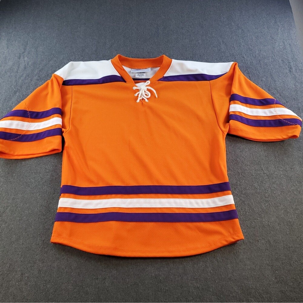 AK Athletic Knit Goalie Hockey Jersey Orange/Purple White Youth Size Large